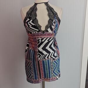 Victoria's Secret Lace Halter Black Multicolored Mini Slip Medium Y2K Lace